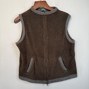 Lauren Ralph Lauren Brown Fleece Full Zip Vest Size Large